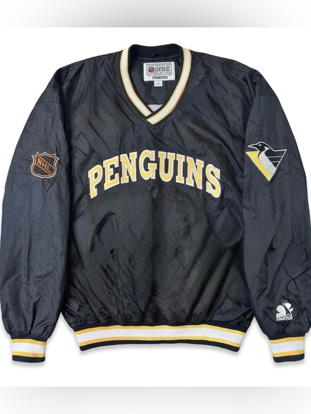 Vintage Starter Pittsburgh penguins black nhl windbreaker pull over jacket XL